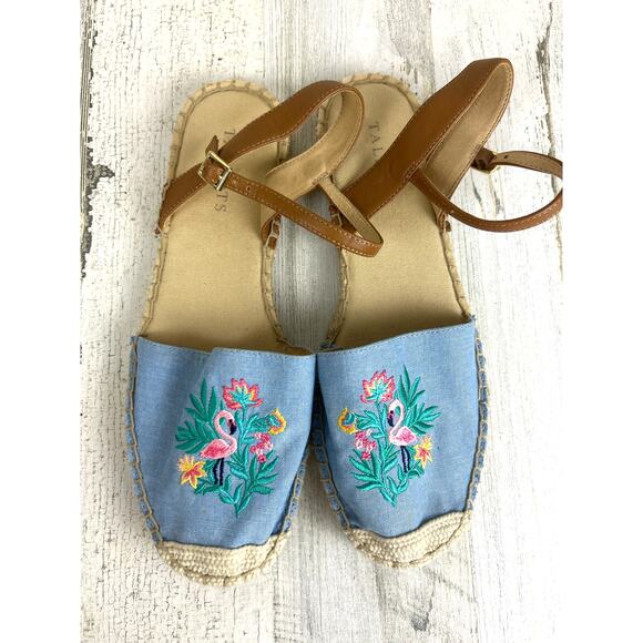 Talbots Women’s 8 Blue Izzy D’Orsay Embroidered Chambray Espadrille Sandals NEW - Picture 2 of 9